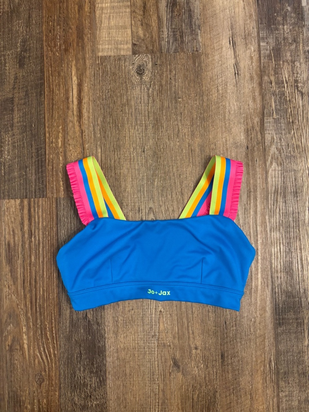 Jo+Jax Girls' Blue Crop Swim Top with Rainbow Straps
